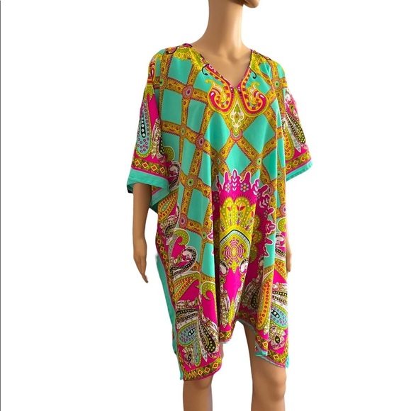 GypsieBlu Turquoise Kaftan Dress one size - Picture 1 of 8